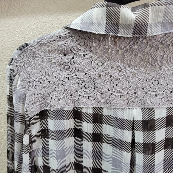 Band of Gypsies Sheer Button Down Long Sleeve Shirt Size Small Lace Back - Picture 7 of 12